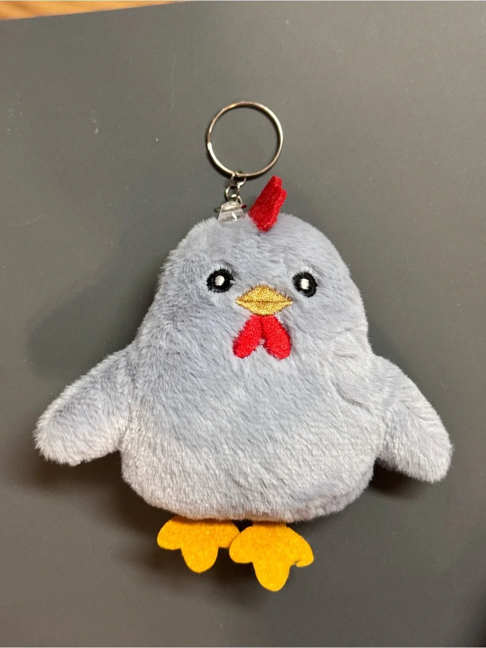 Handmade Gray Plush Chicken Keychain Bag Charm Cute Hen NIP